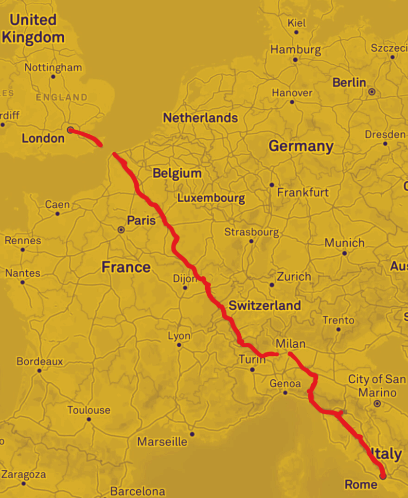 Map of the Via Francigena.