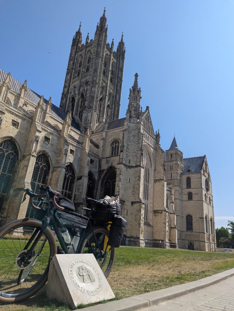 A bike in front of Canterbury Cathedral.
